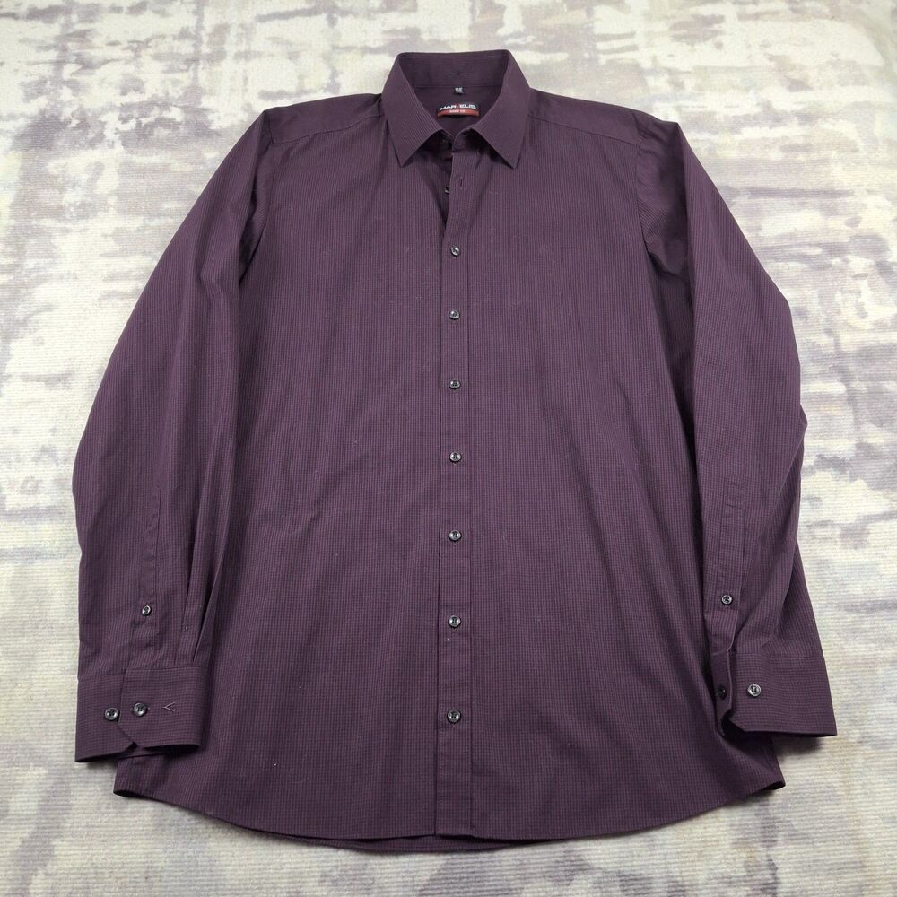 Marvelis Body Fit Mens Dress Shirt Purple Green Gingham Micro Check 17.5 44 XL